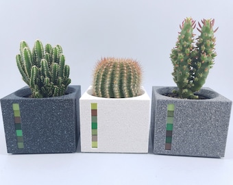 Granite Look Succulent Planter – Modern Mosaic Table Decor