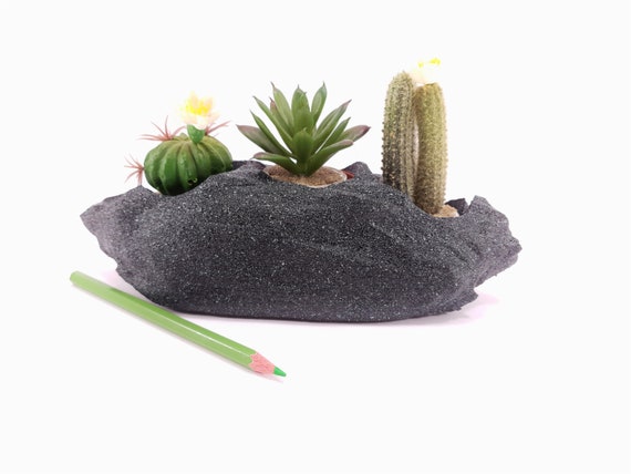 Doe mee Afgeschaft behandeling Zwarte granieten steen look 3 succulente plantenbak Rotsvorm - Etsy  Nederland