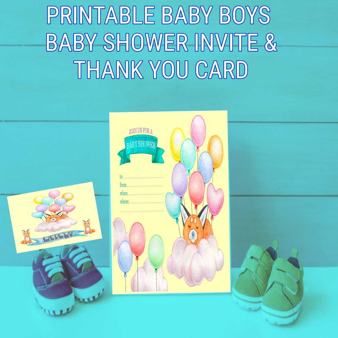 Printable Baby Shower Invitation Set Matching Thank You Etsy UK