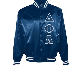 Delta Phi Lambda Navy Embroidered Satin Jacket