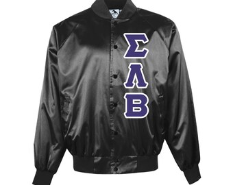 Sigma Lambda Beta Black Embroidered Satin Jacket