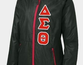 Delta Sigma Theta (ladies Fit) Hooded Black-Red Jacket (partially sewn pocket)