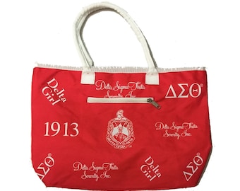 Delta Sigma Theta Printed Zip-Top Canvas Tote Bag