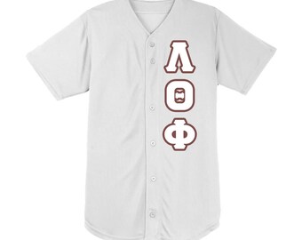 Lambda Theta Phi camiseta de béisbol bordada blanca