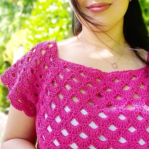 Crochet Summer Top Pattern, Top Down Crochet Tee, Elegant Crochet Blouse, Lightweight Summer Crochet Design