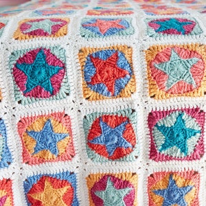 Modello di coperta quadrata all'uncinetto con stelle della nonna, modello di stella all'uncinetto, arredamento fai da te per la casa, design di coperta celeste, download digitale, uncinetto per bambini
