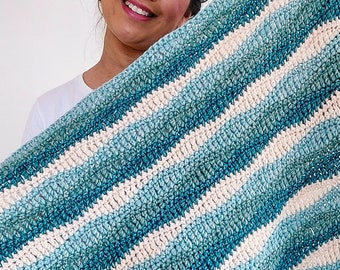 Crochet Waves Blanket, Crochet chunky Blanket Pattern, Quick Crochet project, Modern Crochet Blanket, Beach Crochet Blanket Pattern