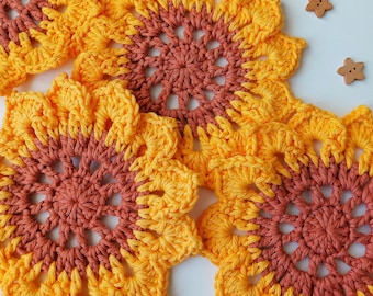 Crochet Sunflower Pattern, Crochet Coaster Pattern
