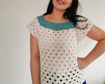 Patrón de blusa de verano a crochet: Elegante camiseta de arriba