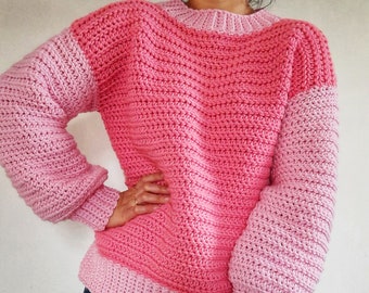 Crochet sweater pattern,Chunky crochet sweater pattern, Easy crochet jumper pattern, Cozy crochet pullover, Crochet pattern, Balloon sleeves