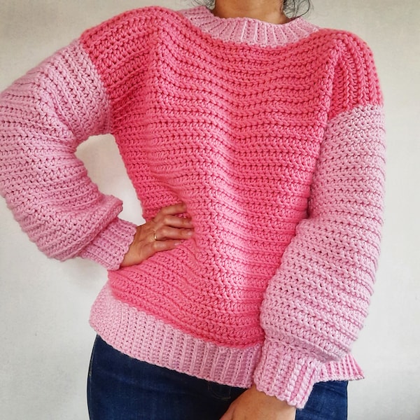 Crochet sweater pattern,Chunky crochet sweater pattern, Easy crochet jumper pattern, Cozy crochet pullover, Crochet pattern, Balloon sleeves