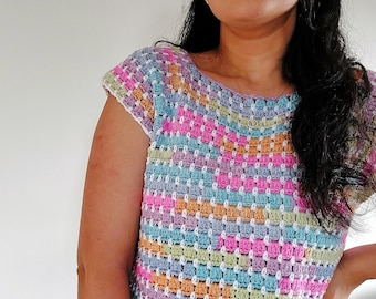 Patrón de blusa de verano a crochet: camiseta fácil sin costuras (descarga  digital, PDF)