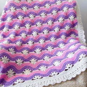CROCHET PATTERN & VIDEO/ Crochet Wave Blanket, Modern Crochet Baby Blanket, Crochet Ripple Blanket Pattern, Pdf Download, 6 sizes