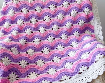 CROCHET PATTERN & VIDEO/ Crochet Wave Blanket, Modern Crochet Baby Blanket, Crochet Ripple Blanket Pattern, Pdf Download, 6 sizes