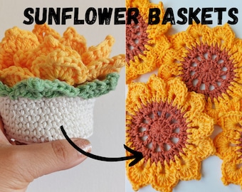 Crochet Flower Pot Pattern, Crochet Sunflower Coasters, Crochet for Selling, Crochet Coasters, Flower Pot, pattern for beginner, DIY flower