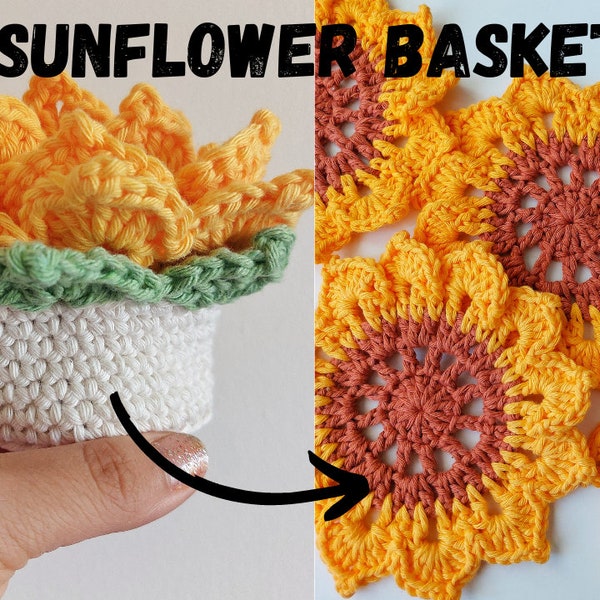 Crochet Flower Pot Pattern, Crochet Sunflower Coasters, Crochet for Selling, Crochet Coasters, Flower Pot, pattern for beginner, DIY flower