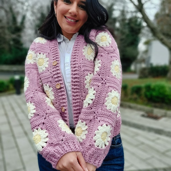 Daisy Dreams Cardigan Crochet Pattern, Granny Square crochet cardigan