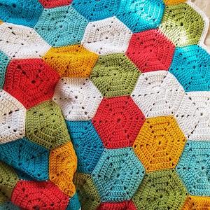 Rainbow Hexagon Granny Square Blanket Crochet Pattern, Colorful Easy Crochet Blanket Pattern, Beginner Friendly, Download English & Español