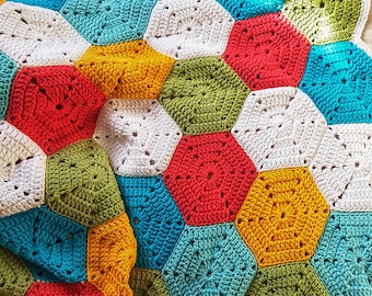 Rainbow Hexagon Granny Square Blanket Crochet Pattern, Colorful Easy Crochet Blanket Pattern, Beginner Friendly, Download English & Español
