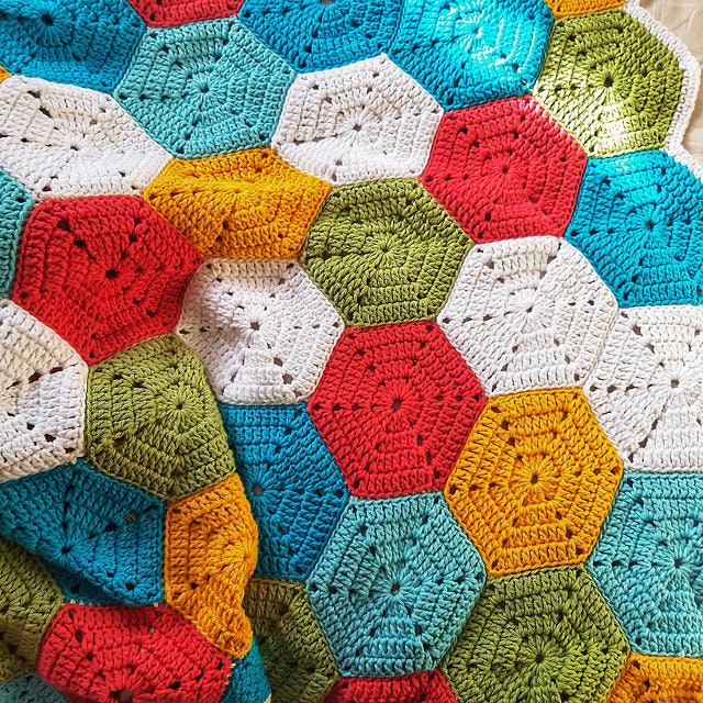 38 Hexagon Blanket Crochet Patterns for Cozy Throws, Baby Blankets, and Retro Home Decor 33 Rainbow Hexagon Granny Square Crochet Blanket