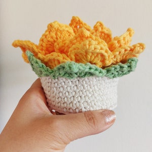 Padrão de vaso de flores de crochê, porta-copos de girassol de crochê, crochê para vender, porta-copos de crochê, vaso de flores, padrão para iniciantes, flor faça você mesmo