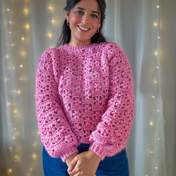 【COOR】Cotton Crochet Crew Neck Sweater Indie Pink NWT Loft 100% Cotton Pink Knit Crochet Crew Neck Sweater