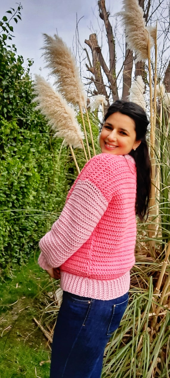 Chunky Crochet Sweater Pattern: Bubblegum Balloon Sleeves (PDF