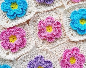 Crochet Pattern: 3D Flower Granny Square Blanket – Instant PDF Download