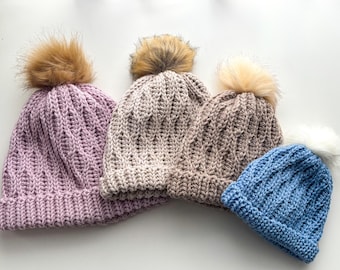 CROCHET PATTERN, Crochet Hat Pattern, Instant Download. Winter Waves Beanie in 8 Sizes Newborn to Adult Crochet Flat