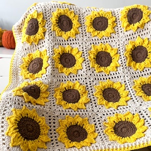 Sunflower Granny Square Blanket Crochet Pattern: 3D Floral Throw (PDF Pattern)