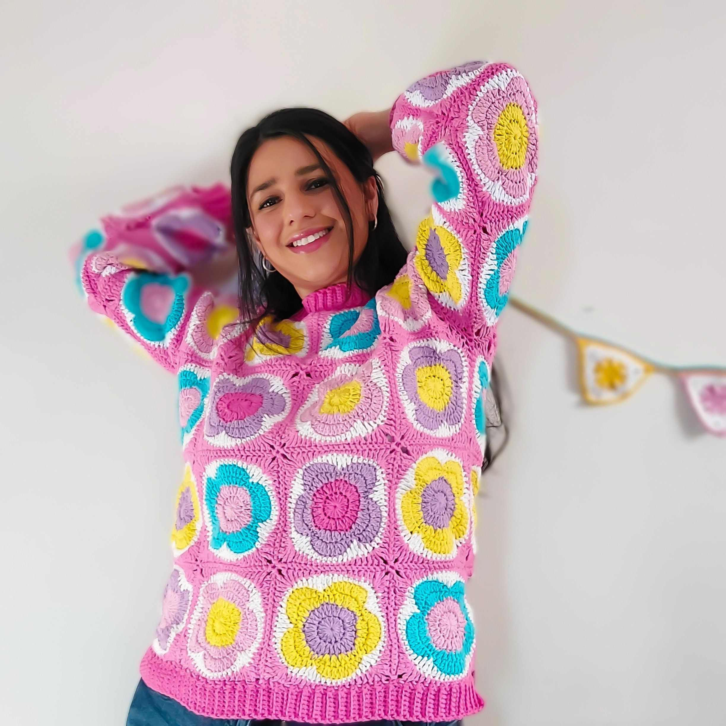 34 Crochet Jumpers with Cowl Necks, Raglans, and Crop Tops 21 Crochet Flower Granny Square Sweater Pattern: Easy Modern