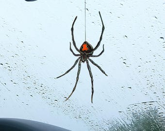 Gebrandschilderd glas Black Widow-spin – decor occult heks, gotische achteruitkijkspiegelbedel
