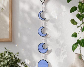 Acchiappasole in vetro colorato con fasi lunari, regalo per la festa del papà, decorazione celeste da appendere alla finestra, regalo per papà, decorazione lunare, decorazione lunare viola-grigia da appendere