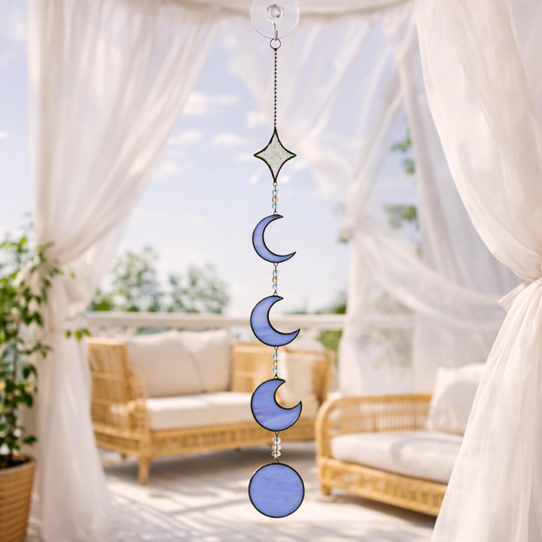 Real Stained Glass Moon Phases Suncatcher. Celestial Witchy Window ...