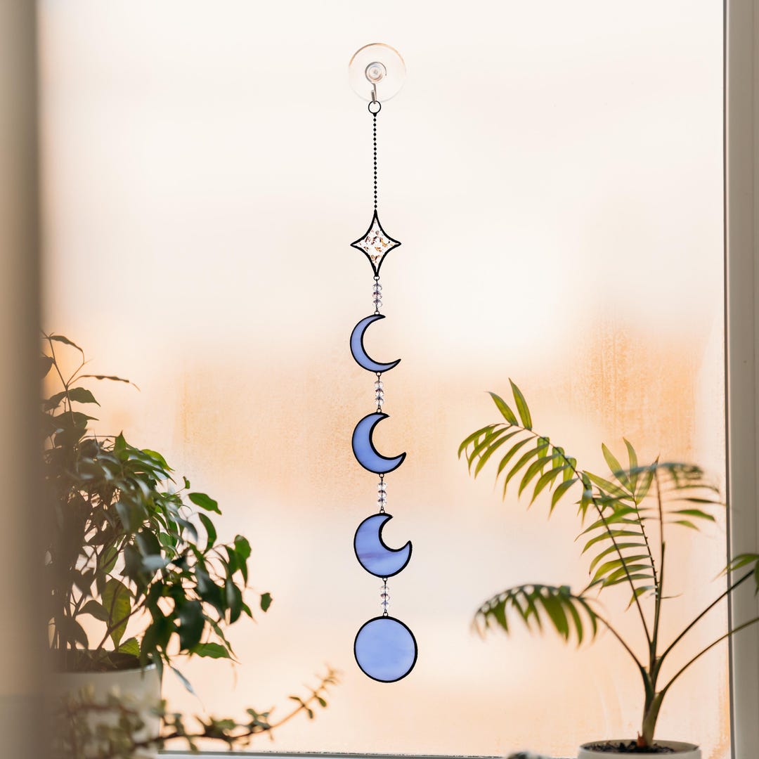 Stained Glass Moon Phases Suncatcher – Lunar Witchy Window Decor - Etsy