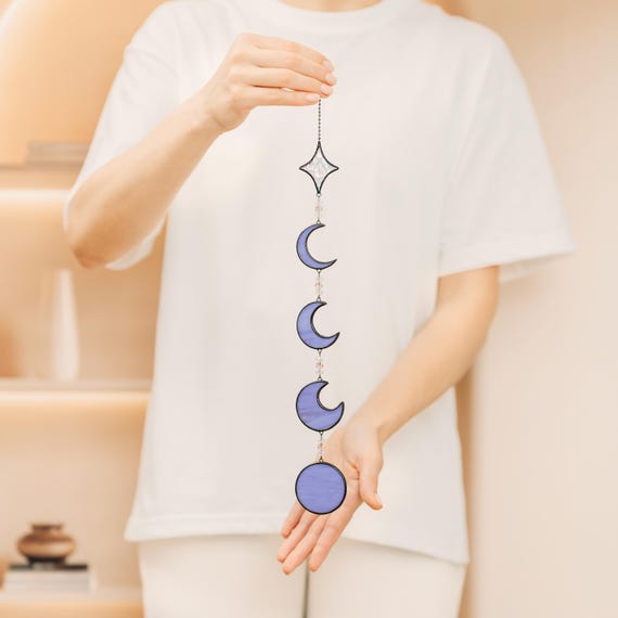 Stained Glass Moon Phases Hanging – Witchy Home Decor, Esoteric Moon Wall Art