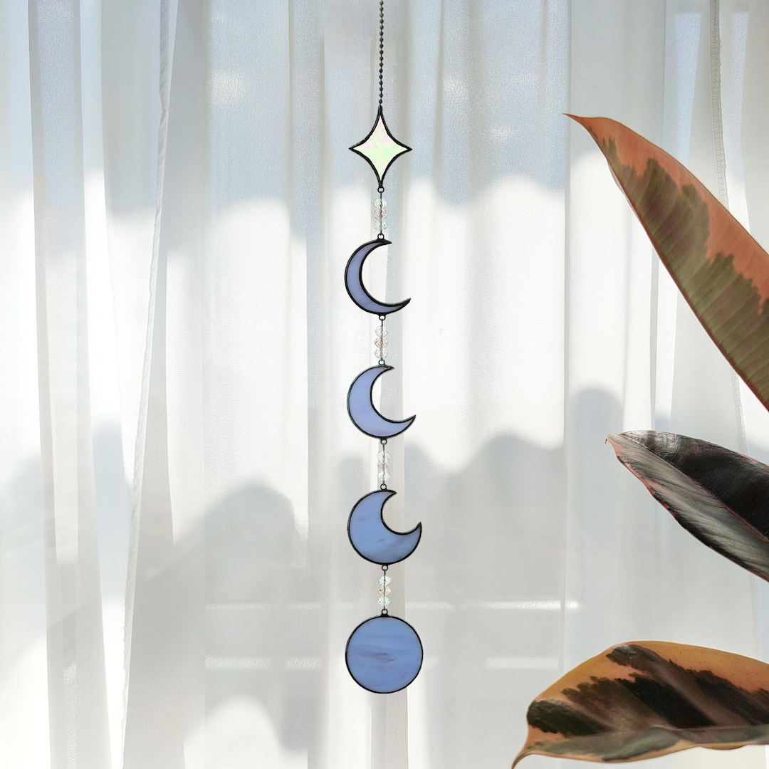 Stained Glass Moon Phases Decor – Celestial Astrology Window Hanging ...