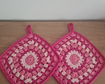 Topflappen, Granny Square, Pink/rosa, 24 x 24 cm, 100 % Baumwolle