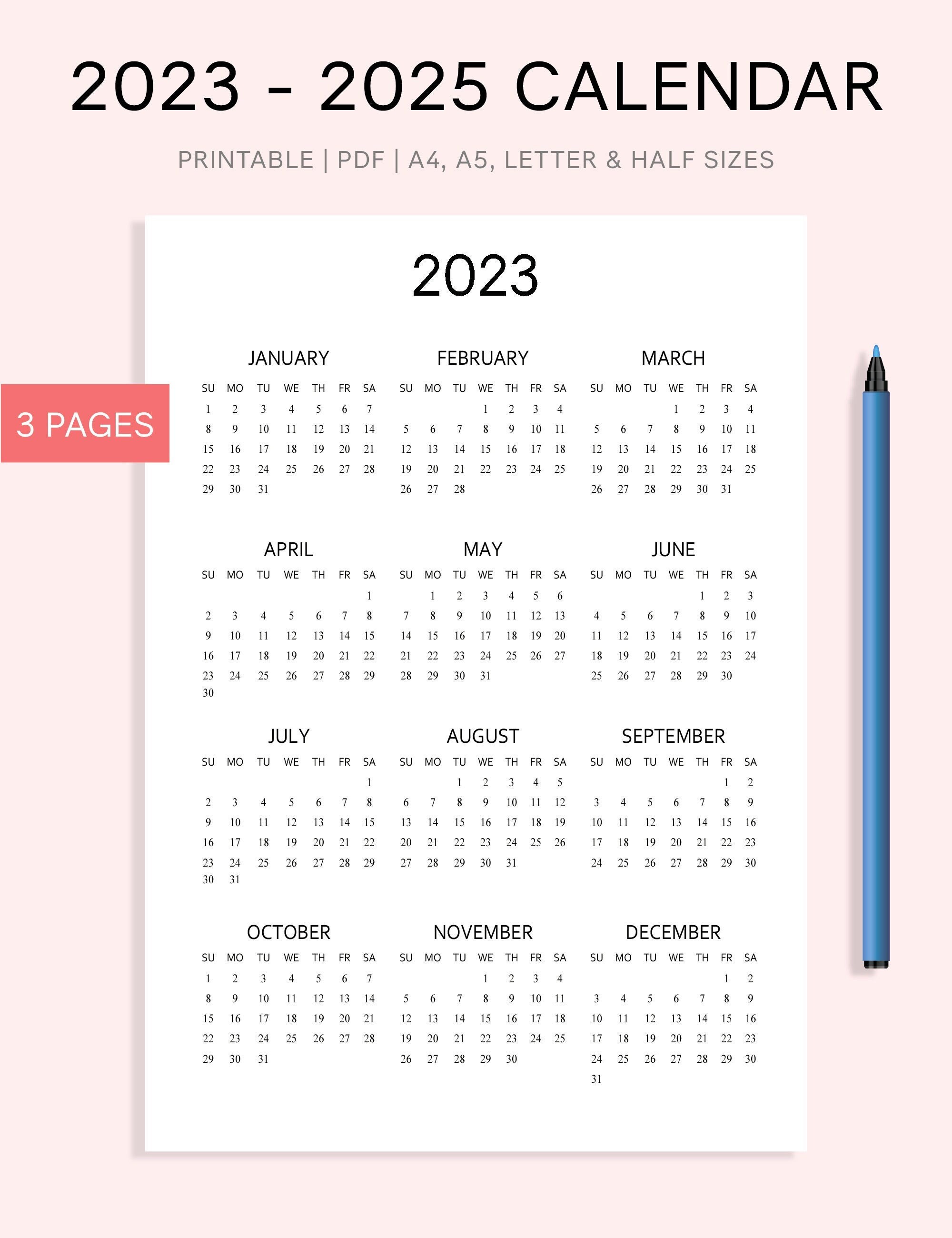 2025 Calendar Printable Cute Free 2025 Yearly Calendar