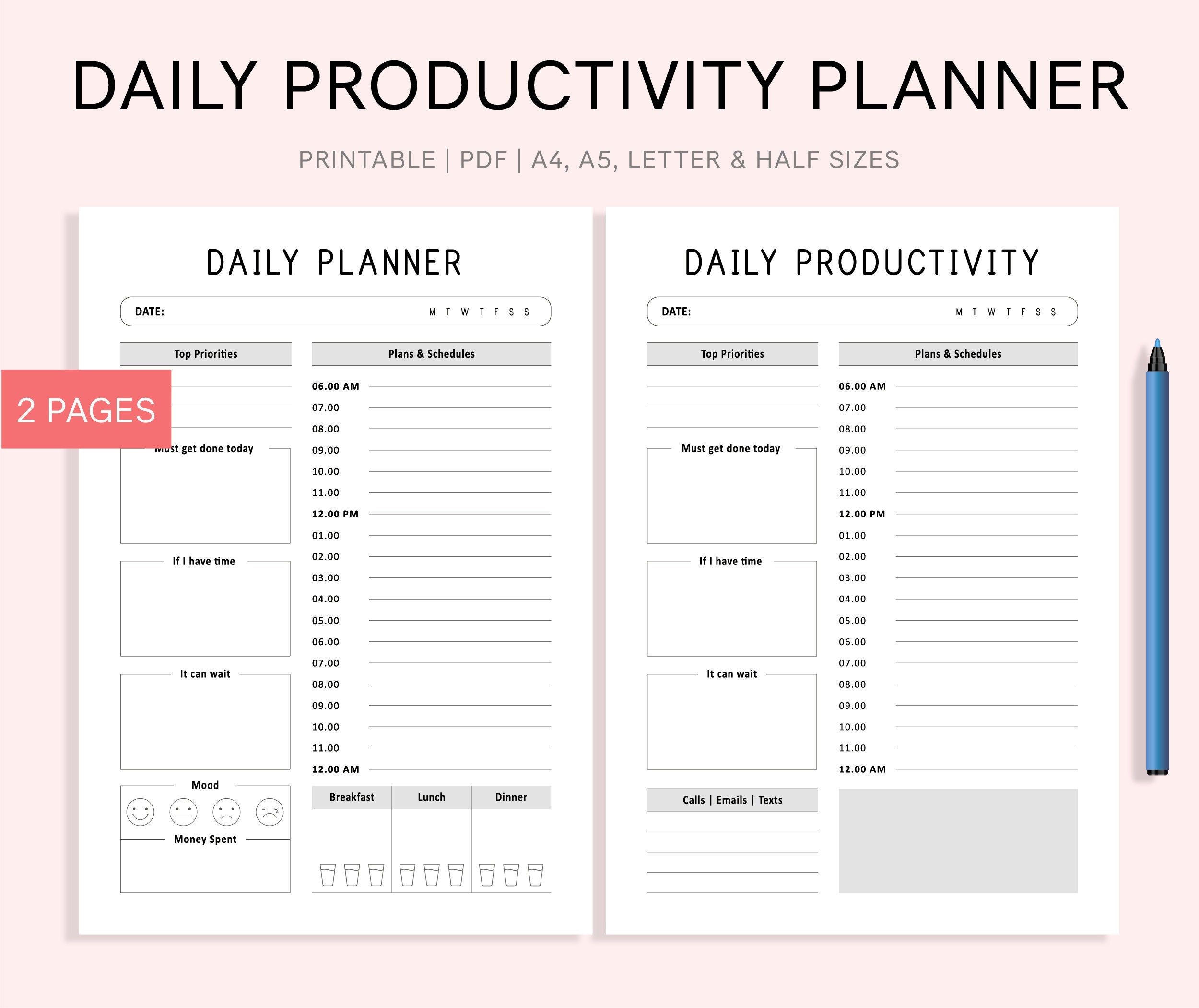 Daily Productivity Planner Printable Task Priority Matrix Etsy
