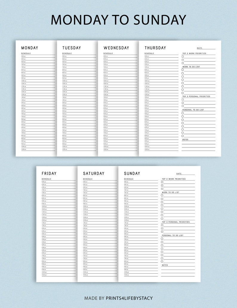 Daily Planners Collection Printable, Daily Planner Templates, Day