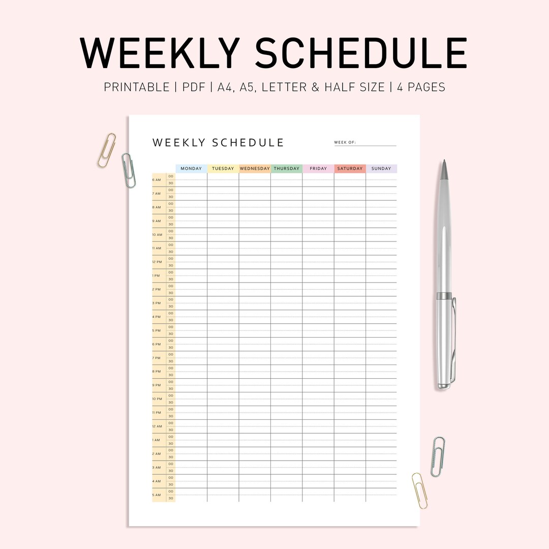 Half Hour Weekly Schedule Weekly Planner Printable Digital - Etsy UK