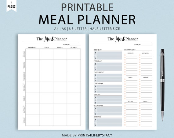 Meal Planner Printable Grocery List Meal Prep Weekly Meal - Etsy