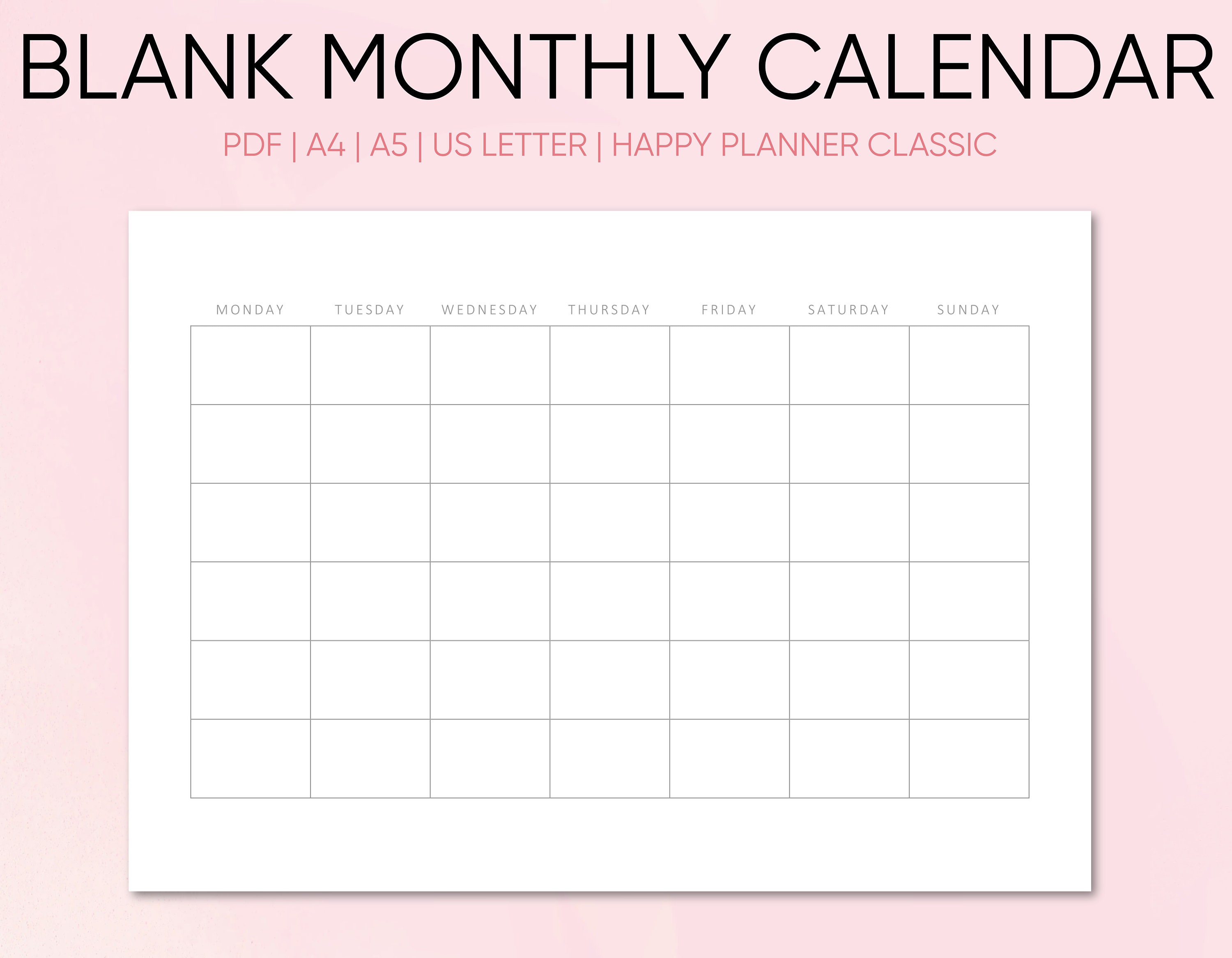 Blank monthly calendar printable landscape image to u