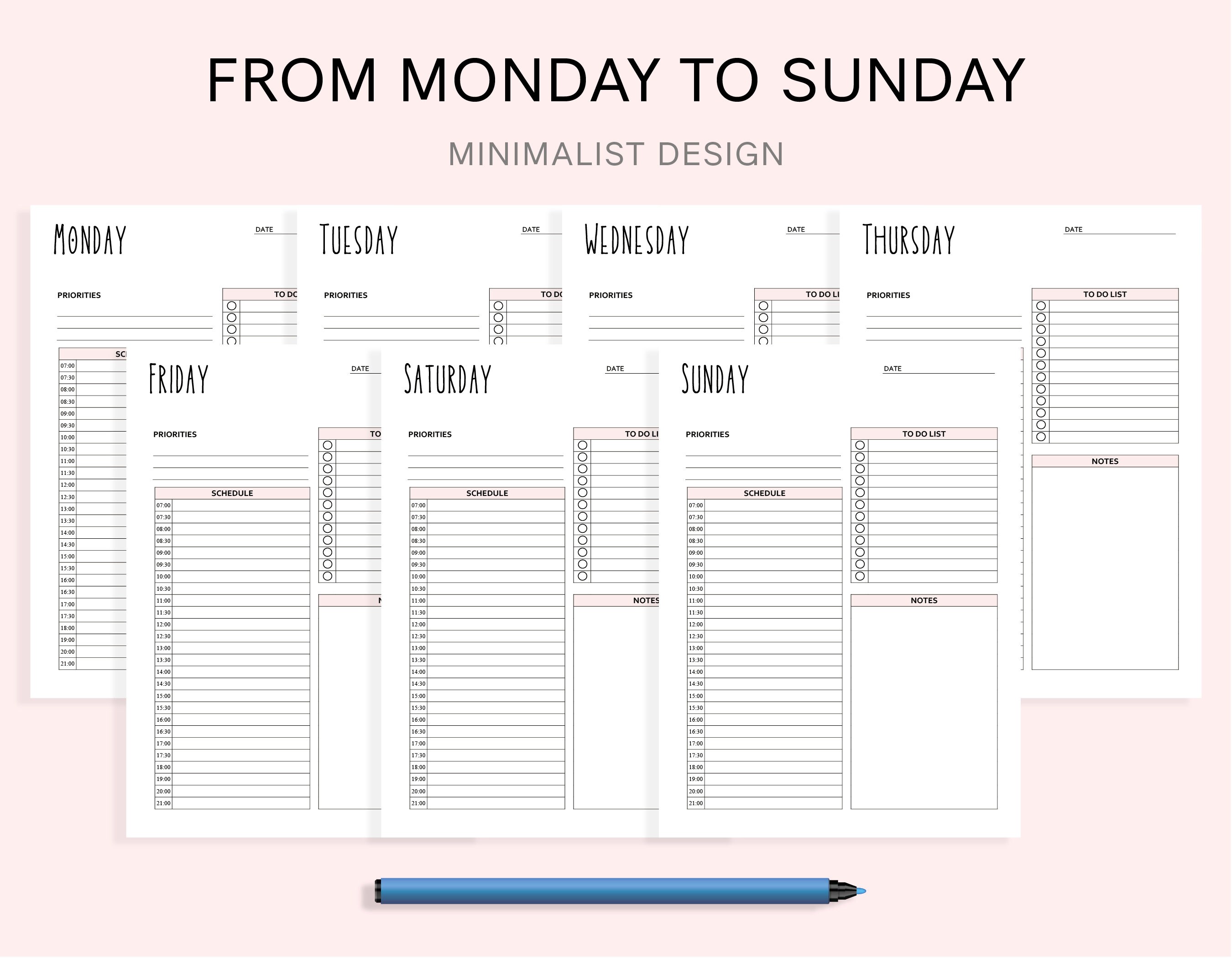 7 Day Planner Printable With to Do List, Printable Daily Schedule, Day ...