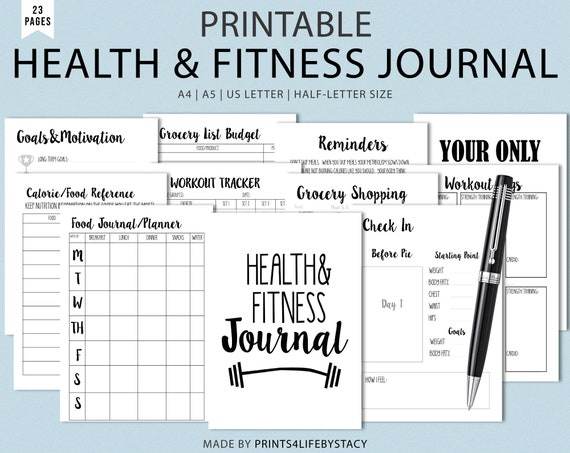 Paper A4 A5 Journal Template PDF Black Mini Fitness Planner Gym Journal ...