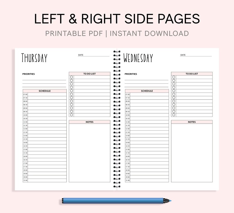 7 Day Planner Printable With to Do List, Printable Daily Schedule, Day ...
