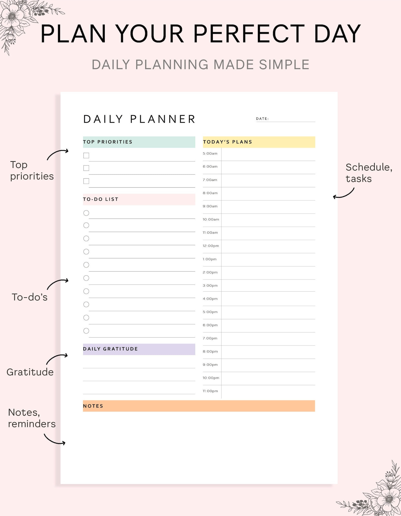 Daily Hourly Planner Printable Work Day Schedule Printable - Etsy