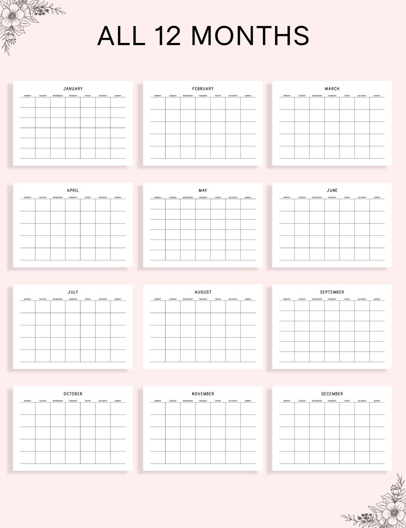 Printable Monthly Calendar Landscape, Minimalist Calendar Template ...