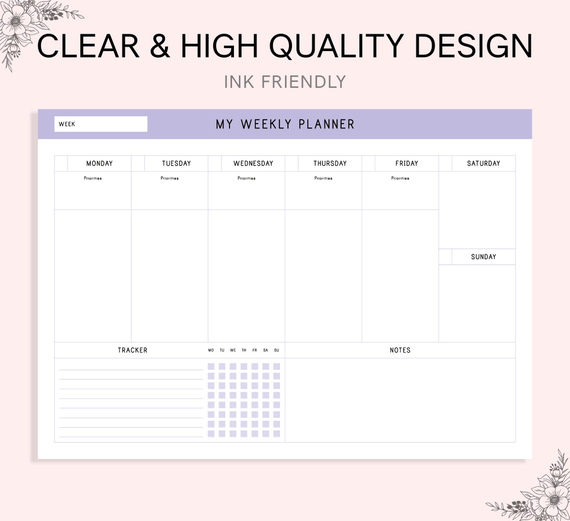 Weekly Planner Printable Landscape Printable Weekly Schedule - Etsy